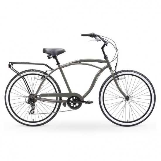 sixthreezero Around The Block Men\'s 7-Speed Beach Cruiser Bicycle, 26\" Wheels, Matte Grey