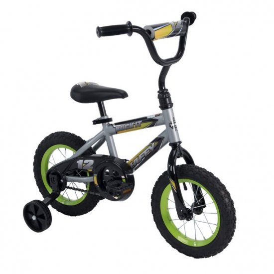 Huffy 12-Inch Rock It Boy\'s Bike, Silver Matte / Lime