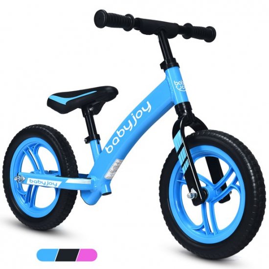 Costway Babyjoy 12\'\' Balance Bike Kids No-Pedal Learn To Ride Pre Bike w/ Adjustable Seat Blue