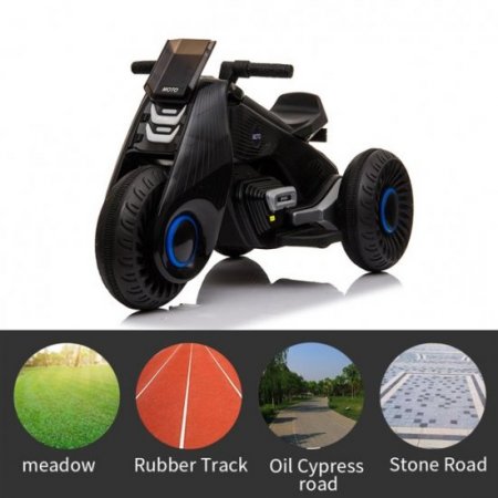 Electric Ride On Motorcycle for Kids, SYNGAR 6V Battery Powered 3 Wheels Motorcycle Toy for Boys & Girls, Rechargeable Trike Motorcycle w/ LED Light, Music & Pedal, for Garden, Park, Lawn, Black, D995