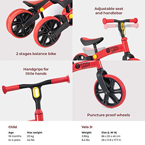 Yvolution Yvolution Y Velo Junior Toddler Balance Bike - Red | 9\" Training No Pedal Push Bicycle With Dual Rear Wheels | For Kids Age 18 Months - 4 Years