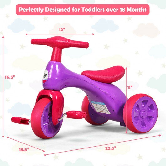 Apontus 2 in 1 Toddler Tricycle Balance Bike Scooter Kids Riding Toys w/ Sound & Storage-Pink