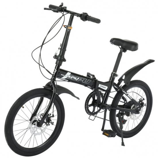 WFJCJPAF 20\'\' Folding Bike 7-Speed for Adults Teens, with Disc Brakes Lightweight Carbon Steel Frame, Height Adjustable, Black