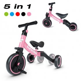 besrey 5 in 1 Toddler Tricycle for 1-3 Years Old Kids, Boys Girls Baby Trikes with Pedals, Pink