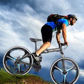 Sokhug Folding Mountain Bike for Men Women,26 inch 21 Speed Carbon Steel MTB for Adults,Full Suspension Disc Brake Outdoor Bikes, Black