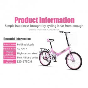 WMHOK-Pink Folding 20in Adult Students Ultra-Light Portable Women's City Mountain Cycling