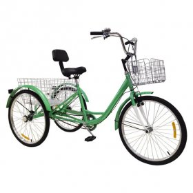 Adult Tricycle, 7 Speed Trike Cruiser Bike, 24 Inch Three-Wheeled Bicycle with Foldable Front & Rear Basket Adult Trikes Bicycles Cruise Trike for Recreation, Shopping - Dark Green
