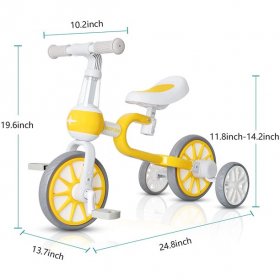 VOKUL 3 in 1 Kids Balance Bike with Detachable Pedals,Baby Walking Tricycle/Bicycle for 1-4 Years Old Toddler , Boys & Girls Trike 3 Wheel Bike Trikes for Toddler (Yellow)