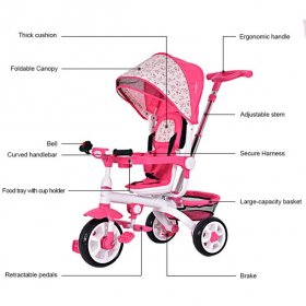 Gymax Pink Baby Stroller Tricycle Detachable Learning Toy Bike
