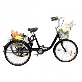 OverPatio Adult Tricycle 7 Speed, 24" Three Wheel Bikes, for Seniors, Adults, Women, Men, Black