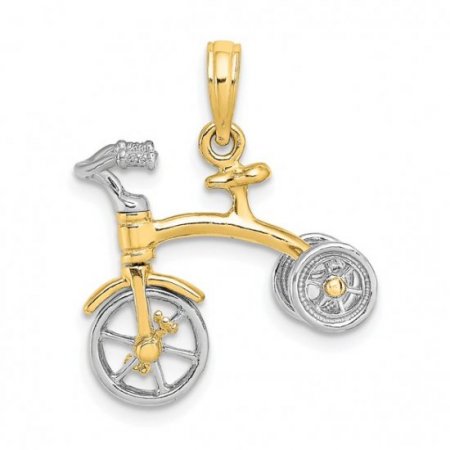 14K Two-Tone Gold 3-D Tricycle With Moveable Handlebars And Wheels Charm (16.6 mm x 19 mm)
