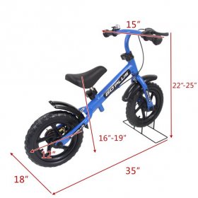 Costway Goplus 12'' Blue Kids Balance Bike Children Boys & Girls with Brakes and Bell Exercise
