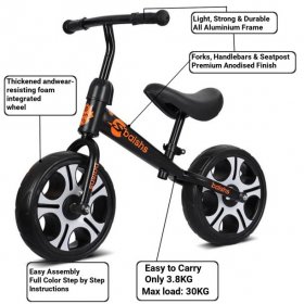 KUDOSALE 12" Lightweight Balance Bike, Kids No Pedal Sport Training Bicycle with Height Adjustable Seat, Push Walking Bike for Toddler & Children Ages 2 to 6 Years Kids Gift