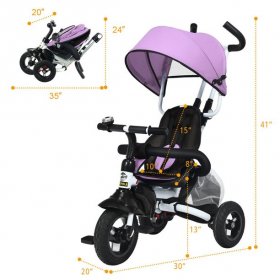 Gymax 6-In-1 Kids Baby Stroller Tricycle Detachable Learning Toy Bike w/ Canopy Bag