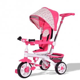 4-in-1 Detachable Baby Stroller Tricycle w/ Round Canopy + Basket - Pink