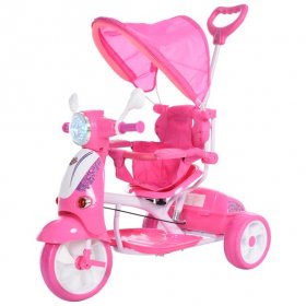 Qaba Children Ride-On Moped Tricycle with an Interesting/Stylish Design & Interactive Music & Lighting Functions Pink
