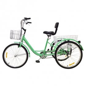 houssem Green Adult Tricycle, Three Wheel Cruiser Bike with 24-Inch Trike Wheels and Rear Basket,for Shopping