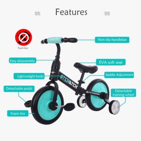KUDOSALE 4 IN 1 DESIGN 12'' Kid Balance Bike Toddler Walking Bicycle Detachable Pedal & Auxiliary Wheel for Toddlers 2-6 Years Old