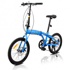 Campingsurvivals Portable Folding Bikes 7 Speed, with 20 inch Wheels, Blue