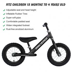 USToyOutlet USToyOutlet 12" Road Hunter Sport Balance Bike Steel Frame Bicycle No-Pedal Black Rims with Air Tire Kid's Bike - Black