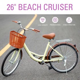 Girl's Beach Cruiser Bike 26 Inch Bicycle Step-through Frame Comfort Ride