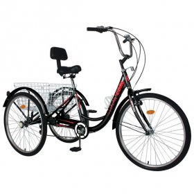 3 Wheel Bikes Adult Tricycles 7 Speed Adult Trikes 24 Inch Three-Wheeled Bicycles Cruise Trike with Shopping Basket for Seniors