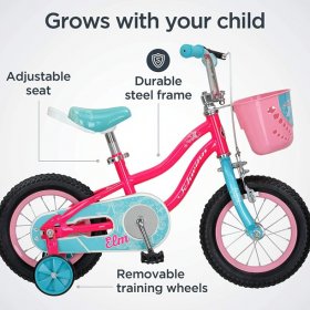 Schwinn Schwinn Elm Girls Bike for Toddlers and Kids, 12, 14, 16, 18, 20 inch wheels for Ages 2 Years and Up, Pink, Purple or Teal, Balance or Training Wheels, Adjustable Seat