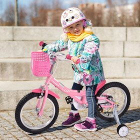 Lacyie Princess Kids Bike 14 Inch Girls Bike with Training Wheels Kids Bicycle for Toddlers and Children Front Basket