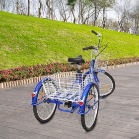 EasingRoom Three Wheel Cruiser Bike 7 Speed, Adult Trikes 24" Wheels, Blue