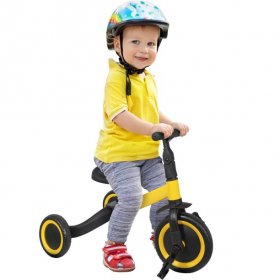 5-Hour Energy Little Buddy 4 in 1 Multi-use Kids Balance Tricycle for 1-5 Year Olds, 3 Wheeler Toddler Bike Trike for Boys Girls with Removable Pedals, Adjustable Seat and Grip Handlebars (Yellow)