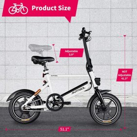 Murtisol 14 inch Folding Aluminum Bike 3 Speed Shift Foldable Handle Lightweight Electric Commuter Removable Large-capacity hidden lithium Battery Pedal Assist Power 14"