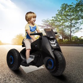 Electric Ride On Motorcycle for Kids, SYNGAR 6V Battery Powered 3 Wheels Motorcycle Toy for Boys & Girls, Rechargeable Trike Motorcycle w/ LED Light, Music & Pedal, for Garden, Park, Lawn, Black, D995