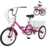Adult Folding Tricycle 7-Speed, 20 Inch Three Wheel Cruiser Bike with Cargo Basket, Foldable Tricycle Trikes for Adults, Women, Men, Seniors Exercise Shopping