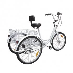 Areyourshop 7-Speed 24" With Basket Adult 3-Wheel Tricycle 3 Wheeled Trike Bicycle Cruise Bike Bicycle white
