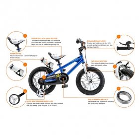 RoyalBaby Freestyle 14 Inch Blue Kids Bike Boys and Girls Bike with Training wheels and Water Bottle