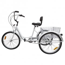 Lock+Basket Motor Genic Unisex 7-Speed 24" Adult 3-Wheel Tricycle Cruise Bike Bicycle With Basket White