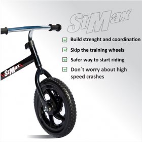 Stmax 12" Ultra-lite Balance Bike no Pedal Black Adjustable Handlebar and Seat