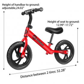 KUDOSALE 4 Colors Adjustable Kid Balance Training Bike Foam Wheel No-Pedal Learn Ride Pre Push Gift Security 50Kg Bicycle 12Inch For 2-6 years Toddlers
