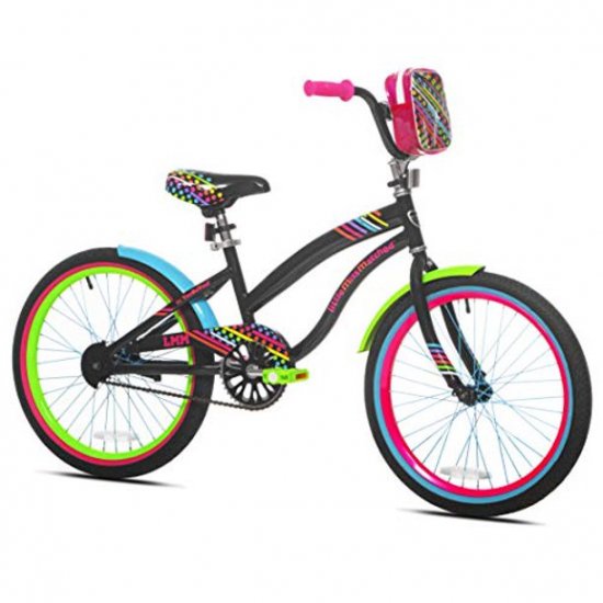 Let Kids Ride In Sweet Style With Bright,Eye Catching Littlemissmatched 20\" Girls Bike,Multicolor,With Rear Brakes,Bmx Style Handlebars,An Adjustable Seat,And A Mounted Carry Bag,For Ages 812