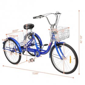 SamyoHome Adult Tricycle, Three Wheel Cruiser Bike Blue, 26" Wheels