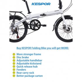 Kespor K7 Folding Bike Shimano 7 Speed Aluminum 20-inch Wheels Disc Brake with Rear Carry Rack, Front and Rear Fenders