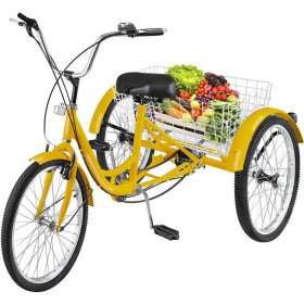 VEVOR 24" Adult Tricycle 1Speed 3 Wheel Bike Adult Tricycle Trike Cruise Bike Large Size Basket for Recreation Shopping