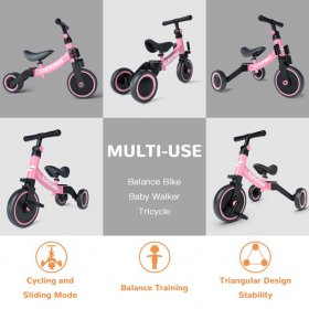 besrey 5 in 1 Toddler Tricycle for 1-3 Years Old Kids, Boys Girls Baby Trikes with Pedals, Pink