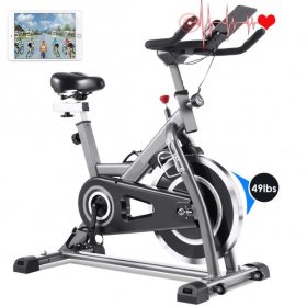 V.I.P. 49lbs with Virtual Riding APP Exercise Bike, Indoor Cycling Bike Belt Drive Stationary Bike with LCD Display, Heart Rate Monitor for Home Gym Fitness Cardio Workout