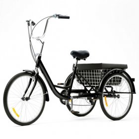 26" Adult Tricycle w/ Large Size Basket Comfort Cruiser for Men & Women With 8-speed Transmission Black
