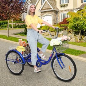 SamyoHome Adult Tricycle, Three Wheel Cruiser Bike Blue, 26" Wheels