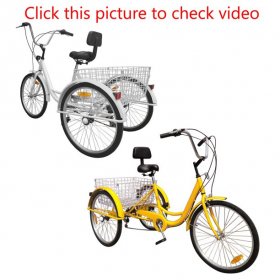 Lock+ Basket 7-Speed 24" Adult 3-Wheel Tricycle Cruise Bike Bicycle With Basket