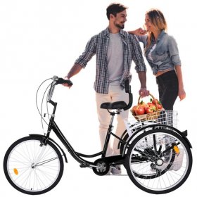 WMHOK-Black Adult Tricycle for Shopping W/Installation Tools
