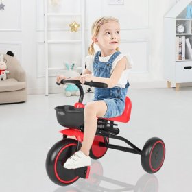TIMMIS Kid's Foldable Tricycle Adjustable Seat Storage Box for 2-5 Age Red