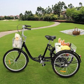 GoDecor 26" Wheel Adult Tricycles, with Shopping Basket, for Seniors, Women, Men, Black